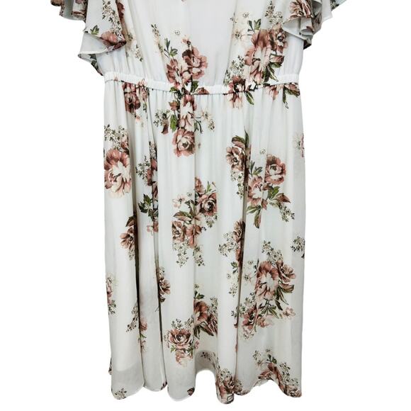 Torrid Ivory Floral Chiffon Skater Dress Flutter Sleeves - Picture 13 of 15